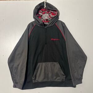 Snap On 1/4 Zip Pullover Fleece Gray Red Camo Hooded Sweatshirt Men’s Size XL